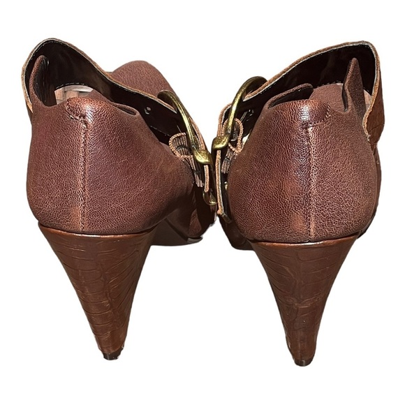 Paco Pacogil Leather Cone Heel Mary Jane Pump Brown 8B - Picture 3 of 8